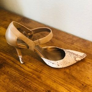 BCBGeneration Tan and Snakeskin Heels 9